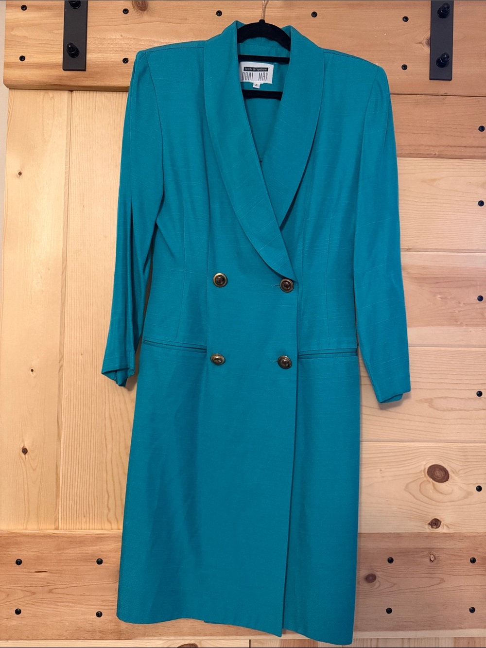 Double-Breasted Teal Dress with Shawl Collar (126)